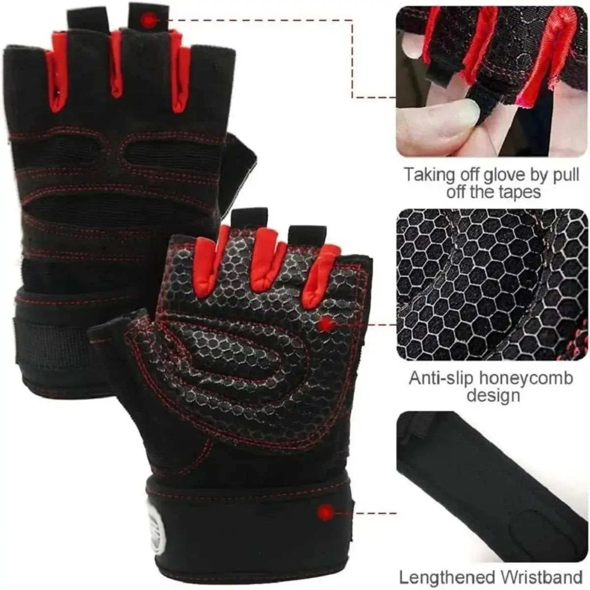 Guantes Gym Antideslizantes de Medio Dedo – Unisex con Soporte de Muñeca