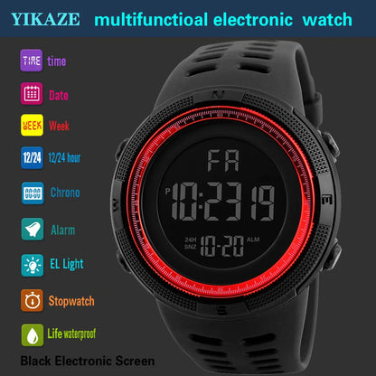 Reloj Deportivo LED Multifunción YIKAZE – Estilo Militar, Luminoso, Resistente a Golpes