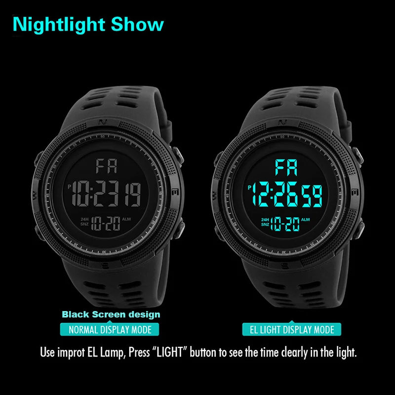 Reloj Deportivo LED Multifunción YIKAZE – Estilo Militar, Luminoso, Resistente a Golpes