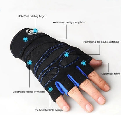 Guantes Gym Antideslizantes de Medio Dedo – Unisex con Soporte de Muñeca
